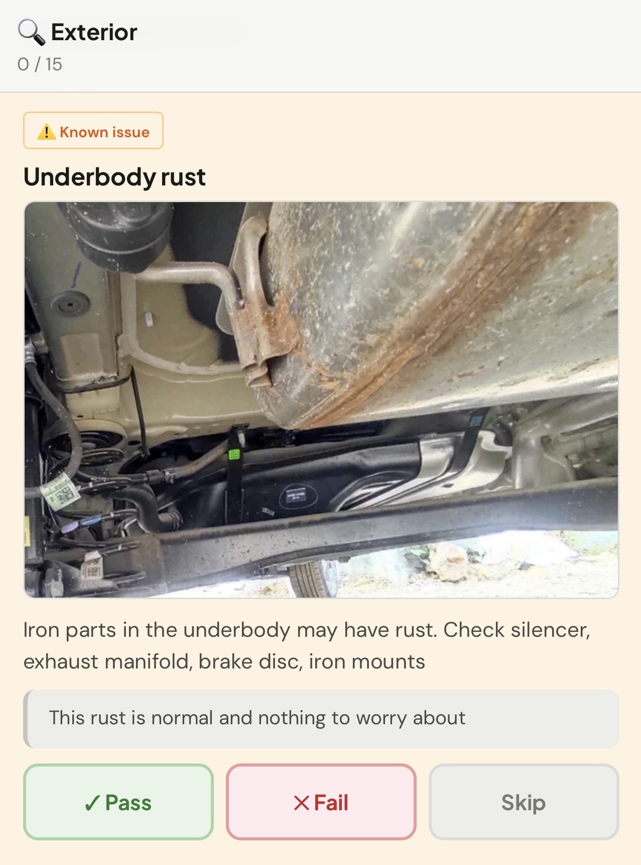 Underbody rust checkpoint with real reference photo