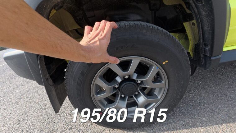 Maruti Jimny tall-sidewall tyre and high ground clearance suspension detail